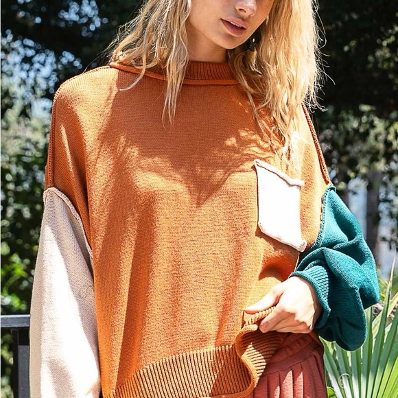 POL Color Block Roll Hem Hacci Sweater - Picture 2 of 3